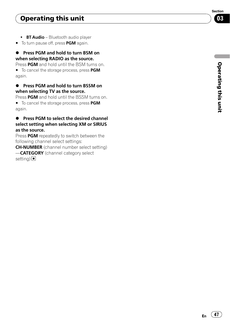 Operating this unit | Pioneer DVD AV RECEIVER AVH-P4000DVD User Manual | Page 47 / 99