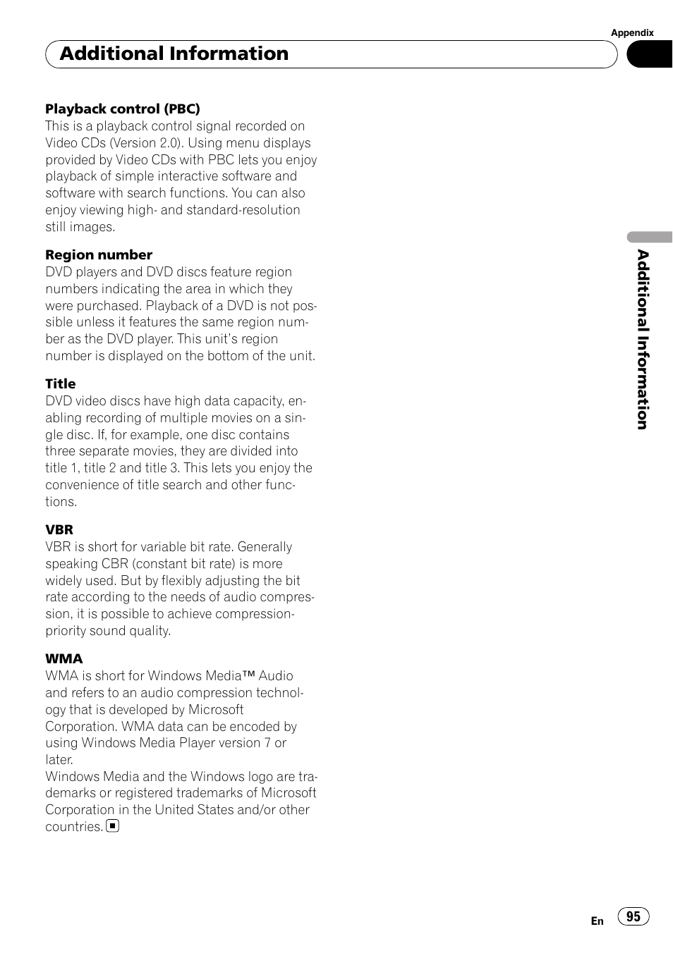 Additional information | Pioneer DVD AV RECEIVER AVH-P4000DVD User Manual | Page 95 / 99