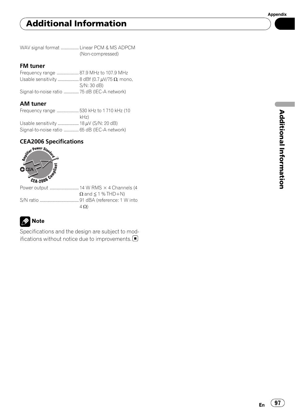 Additional information | Pioneer DVD AV RECEIVER AVH-P4000DVD User Manual | Page 97 / 99
