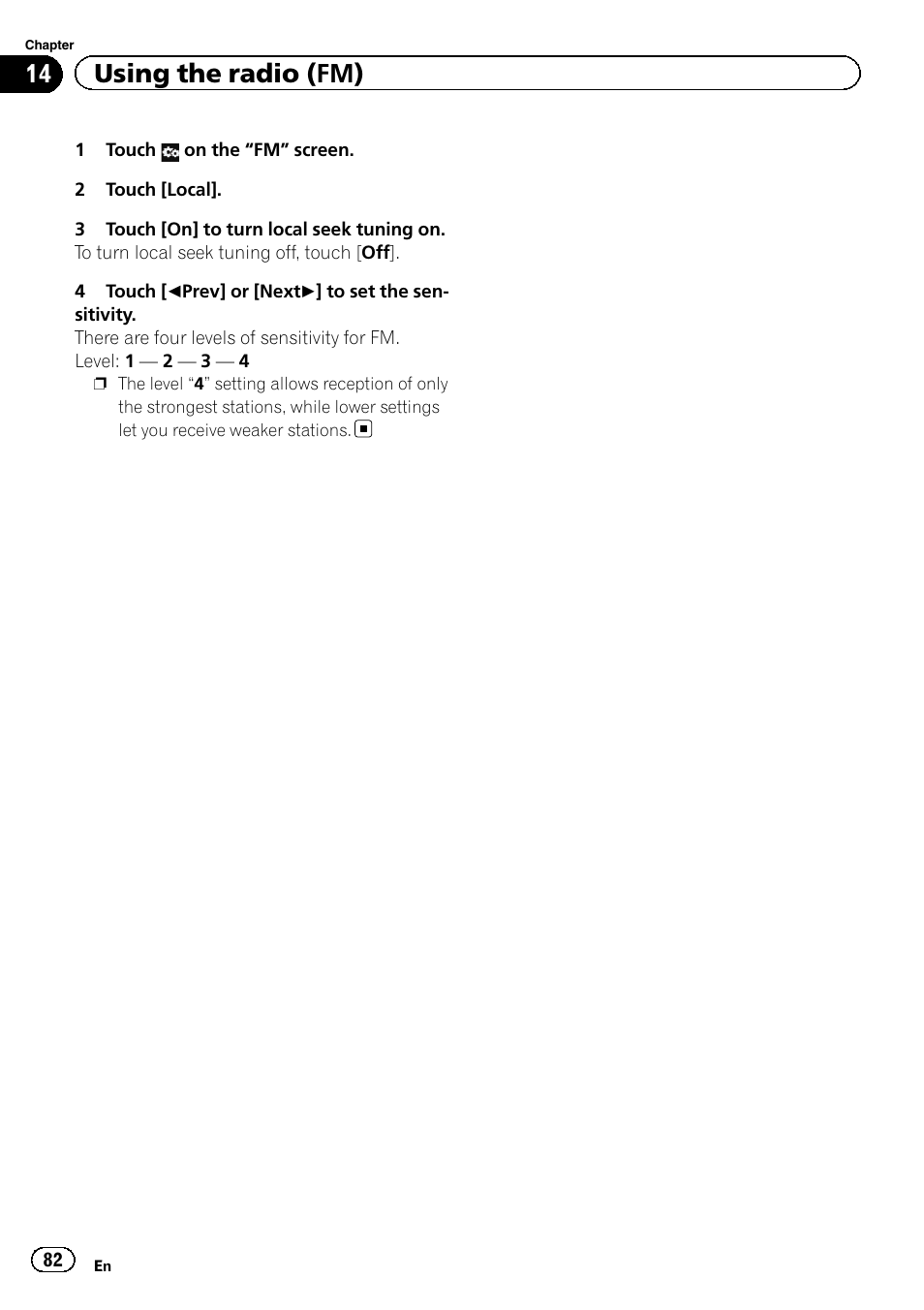 14 using the radio (fm) | Pioneer AVIC-Z120BT User Manual | Page 82 / 228