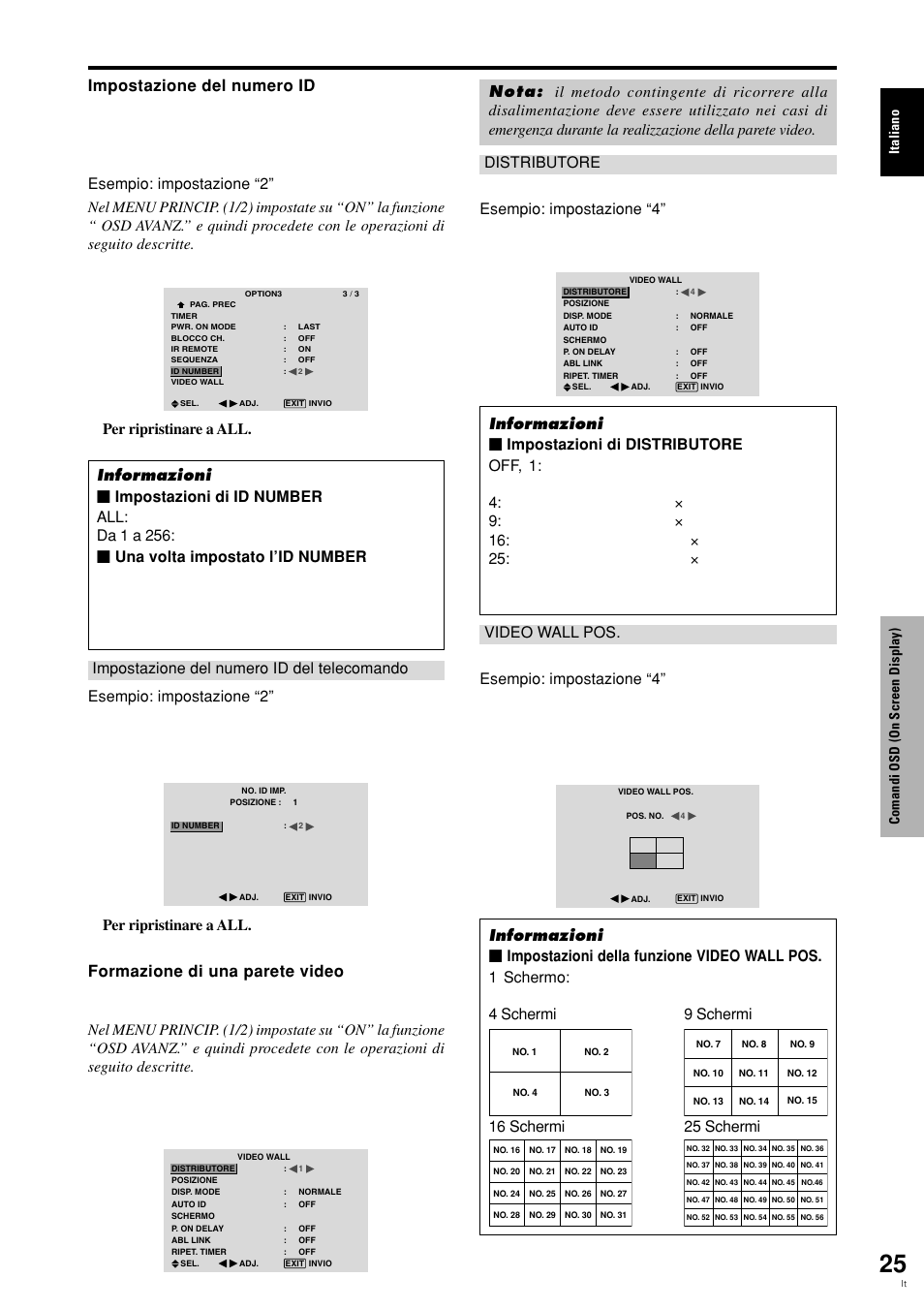 Italiano, Comandi osd (on screen display) | Pioneer PLASMA DISPLAY User Manual | Page 142 / 266