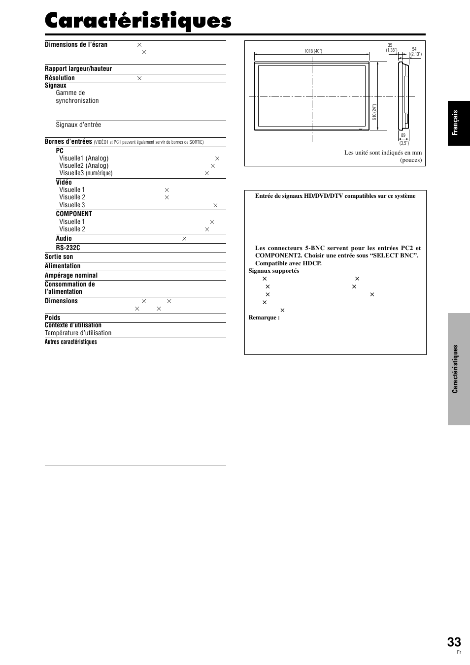 Caractéristiques | Pioneer PLASMA DISPLAY User Manual | Page 74 / 266