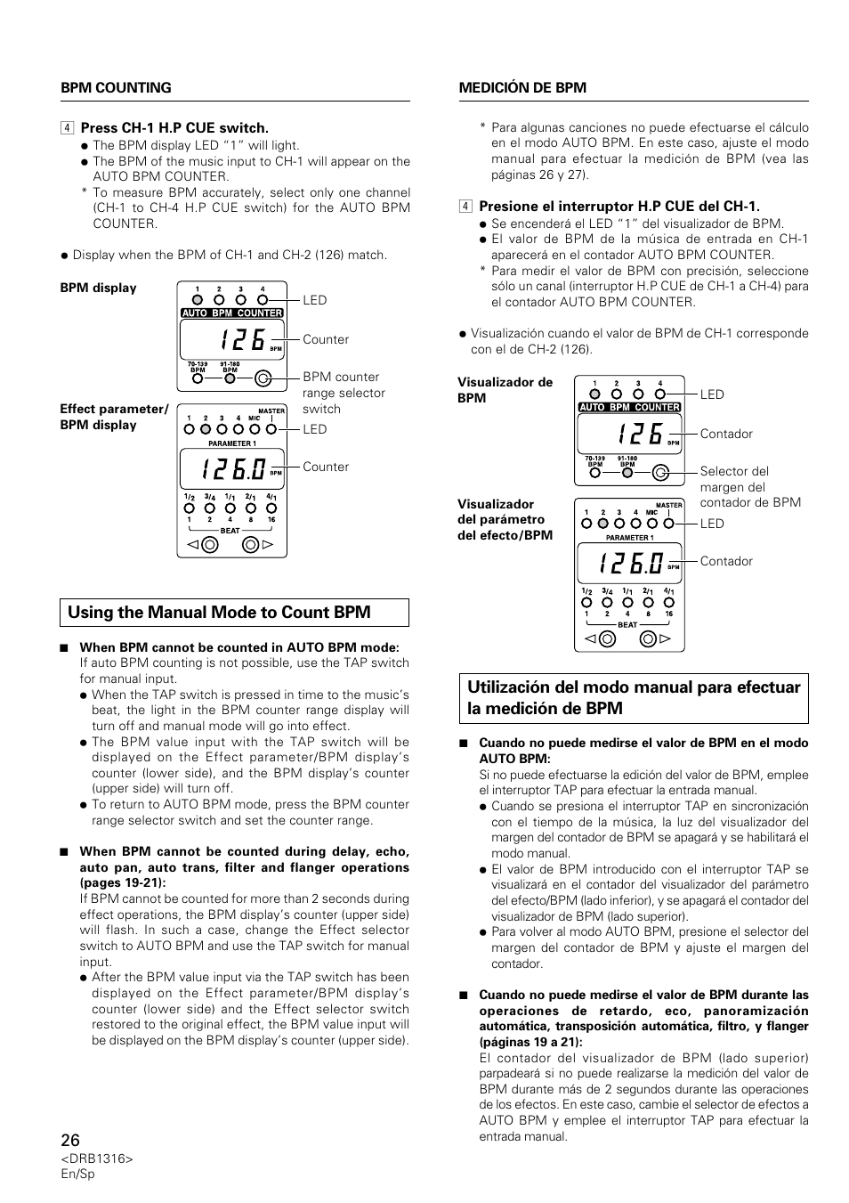 Using the manual mode to count bpm, De bpm | Pioneer DJM-300 User Manual | Page 26 / 64