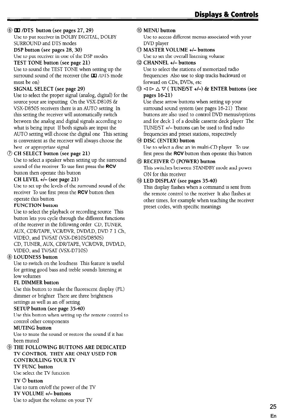 Menu button, Displays & controls | Pioneer VSX-D710S User Manual | Page 25 / 53