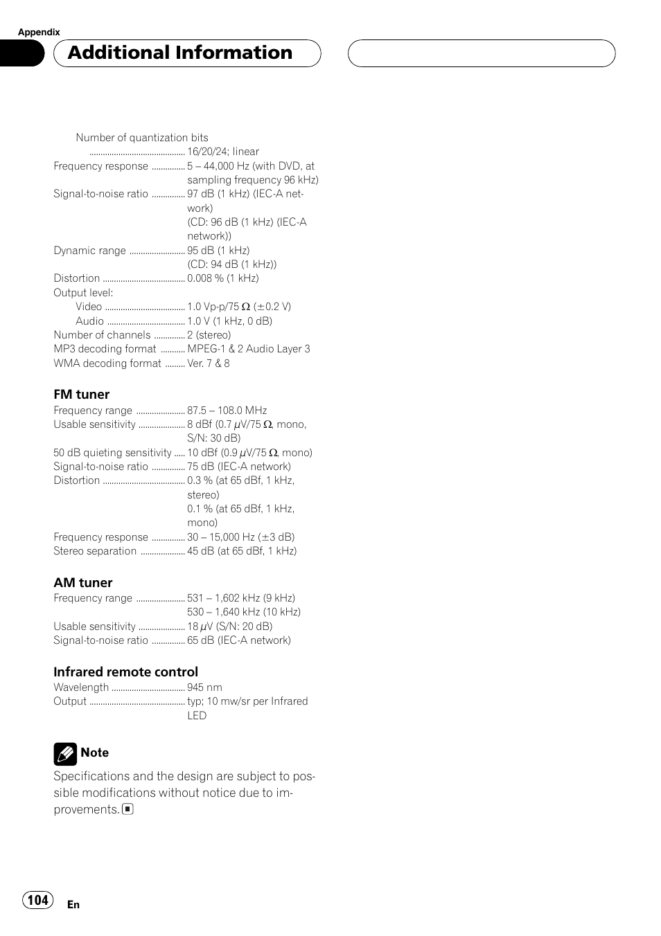 Additionalinformation | Pioneer Super Tuner III D AVH-P6650DVD User Manual | Page 104 / 106