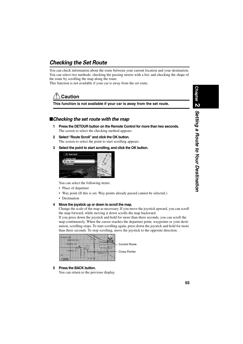 Checking the set route, Checking the set route with the map | Pioneer CNDV-20 User Manual | Page 57 / 200