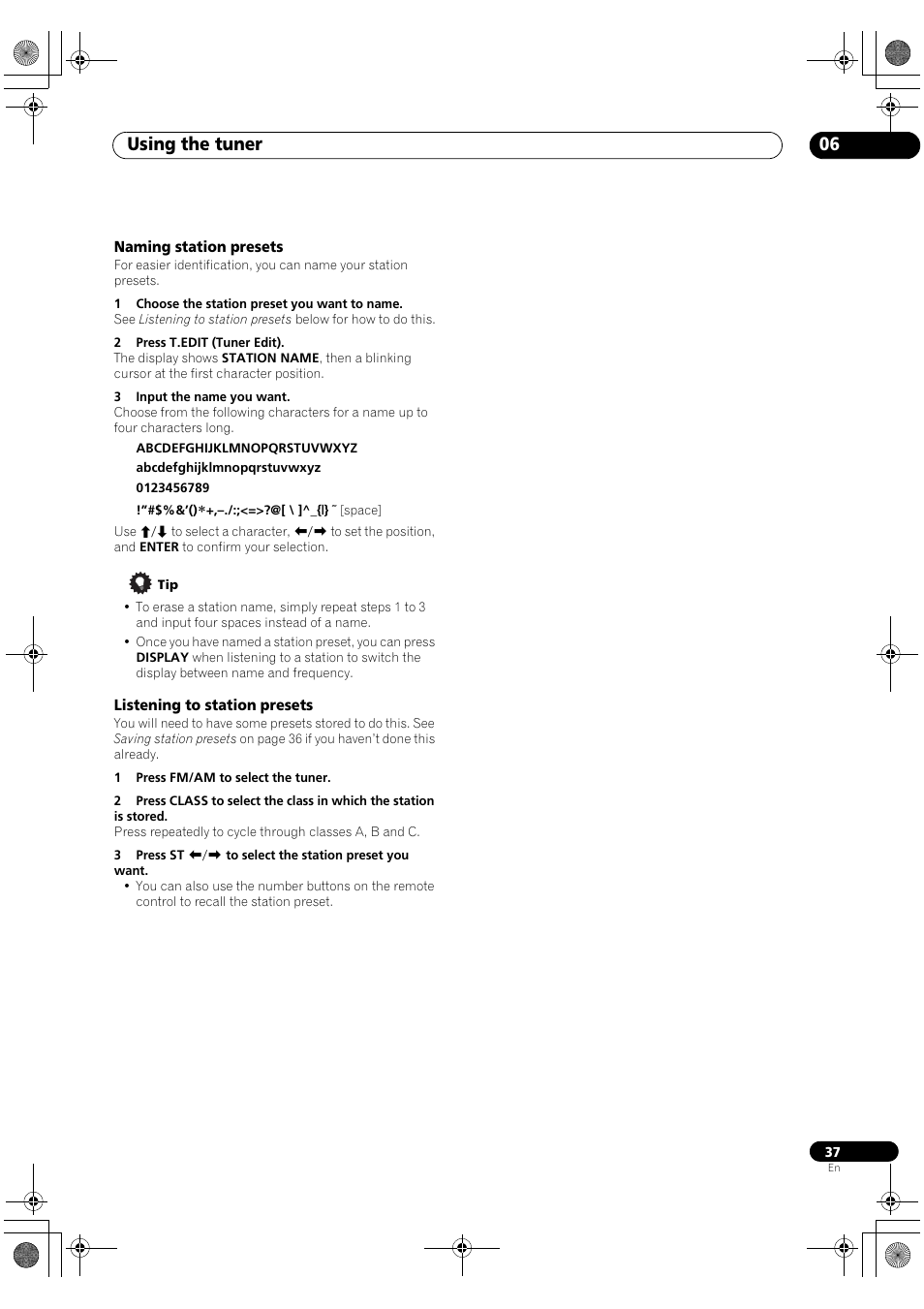 Using the tuner 06 | Pioneer VSX-1018AH-K User Manual | Page 37 / 100