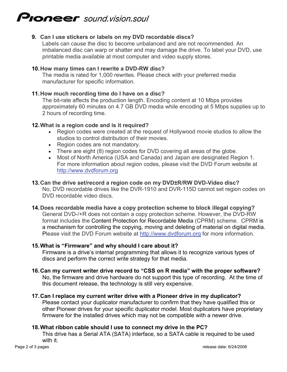 Pioneer SOUND. VISION. SOUL DVR-215D User Manual | Page 2 / 3