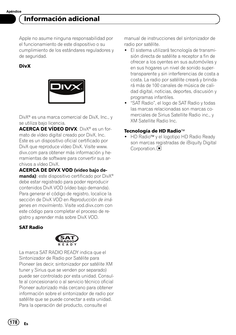Información adicional | Pioneer MVH-P8200BT User Manual | Page 178 / 184