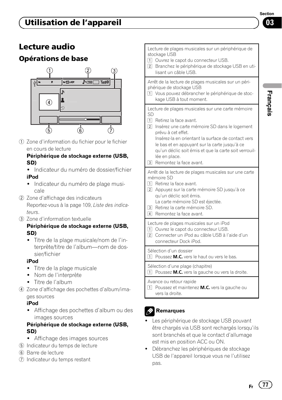Lecture audio, Opérations de base 77, 03 utilisation de l ’appareil | Opérations de base | Pioneer MVH-P8200BT User Manual | Page 77 / 184