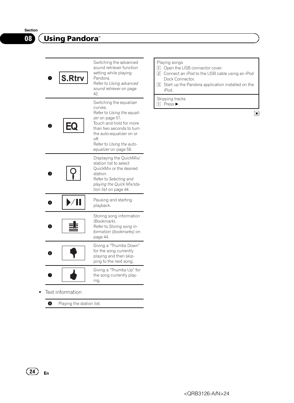 08 using pandora | Pioneer AVH-P3300BT User Manual | Page 24 / 112