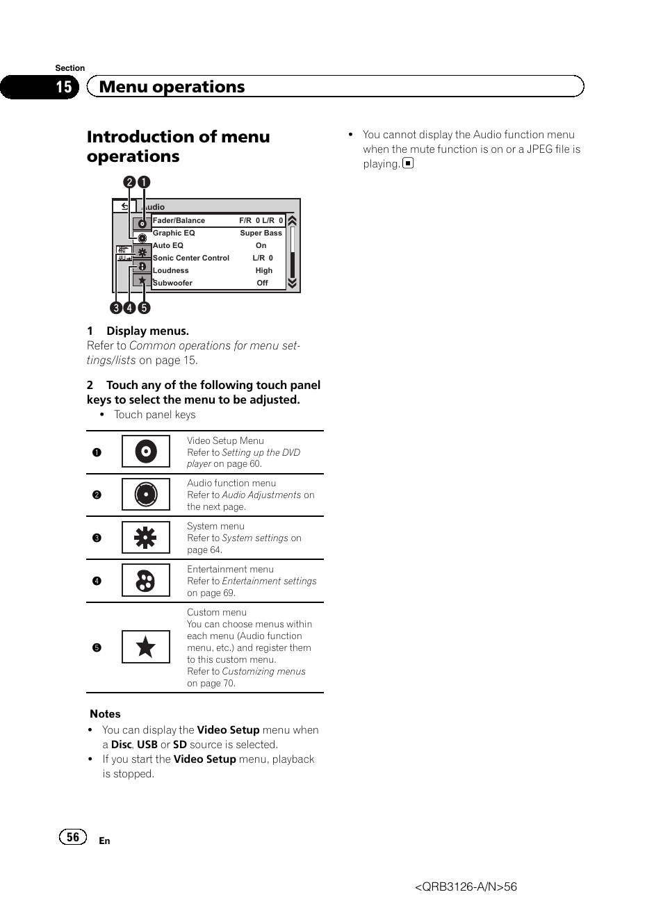 Menu operations introduction of menu operations, Introduction of menu operations, 15 menu operations | Pioneer AVH-P3300BT User Manual | Page 56 / 112