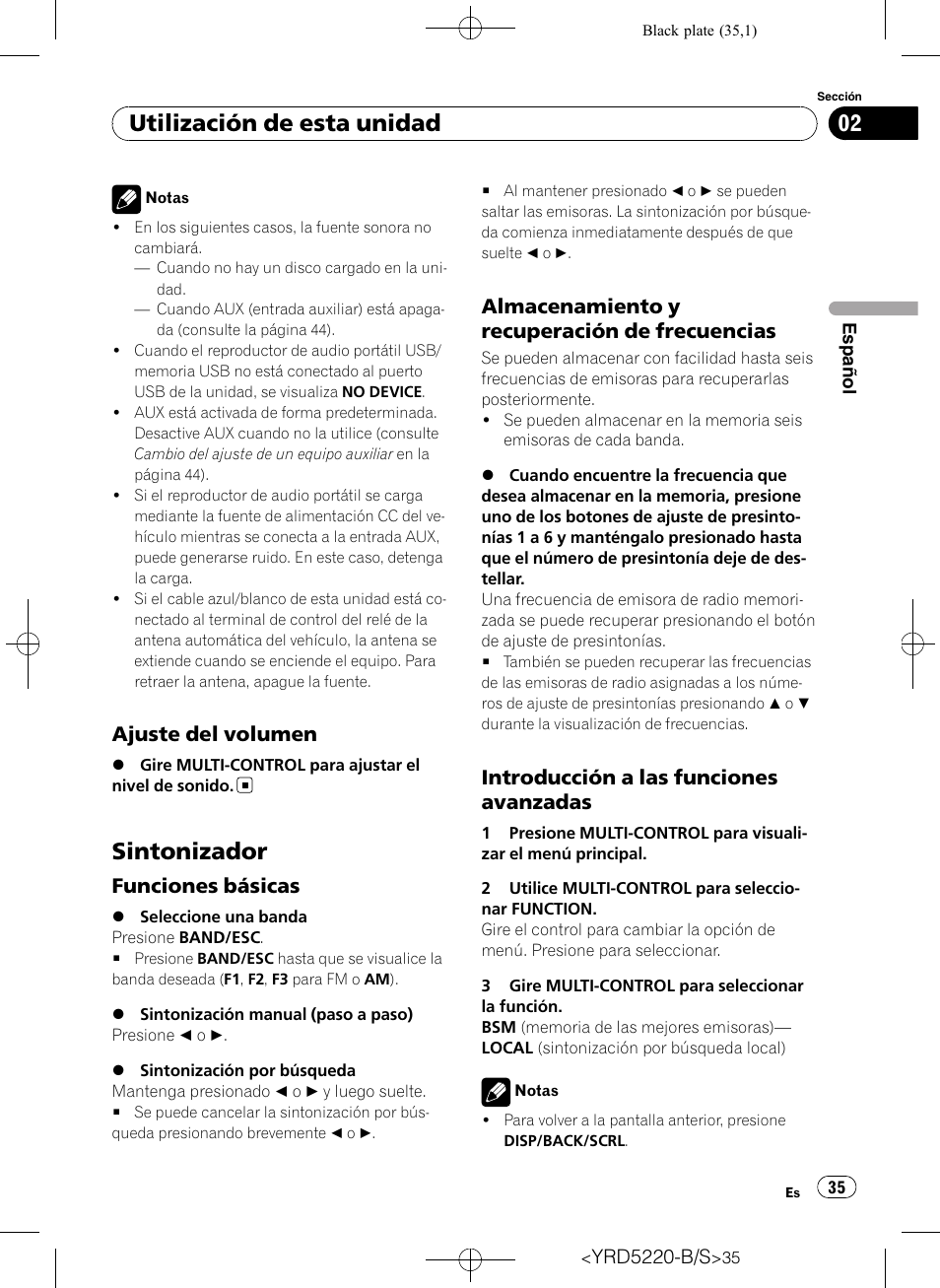Ajuste del volumen 35, Sintonizador, Funciones básicas 35 | Almacenamiento y recuperación de, Frecuencias, Introducción a las funciones, Avanzadas, Utilización de esta unidad, Ajuste del volumen, Funciones básicas | Pioneer Super Tuner III D DEH-2150UB User Manual | Page 35 / 128