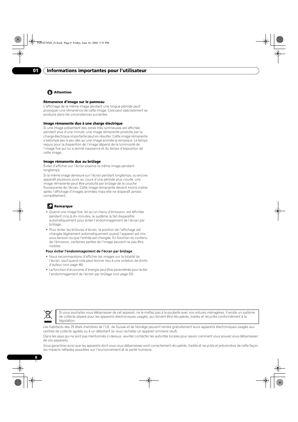 Informations importantes pour l’utilisateur 01 | Pioneer PDP-4270XD User Manual | Page 66 / 176