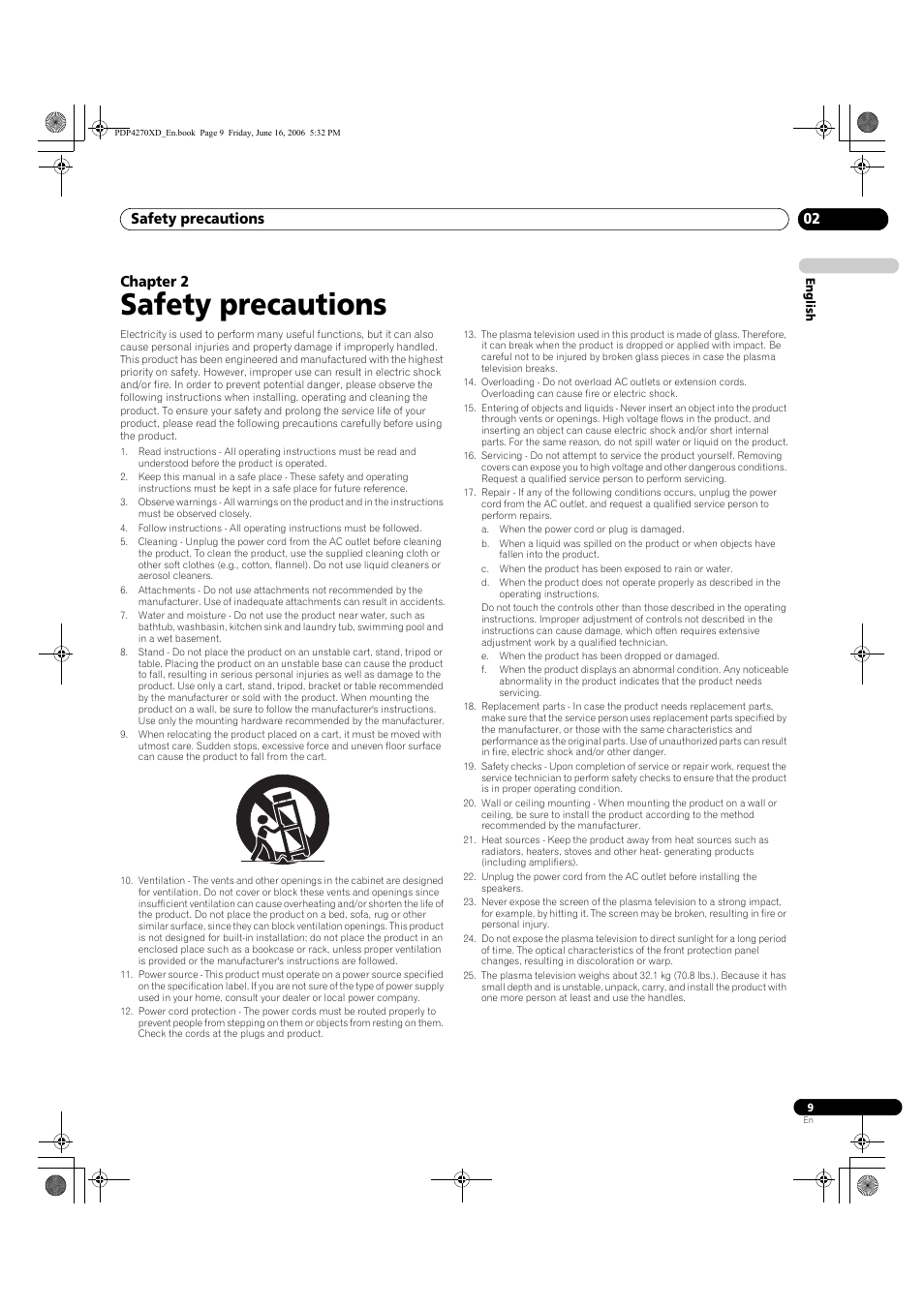 Safety precautions, Safety precautions 02, Chapter 2 | Pioneer PDP-4270XD User Manual | Page 9 / 176