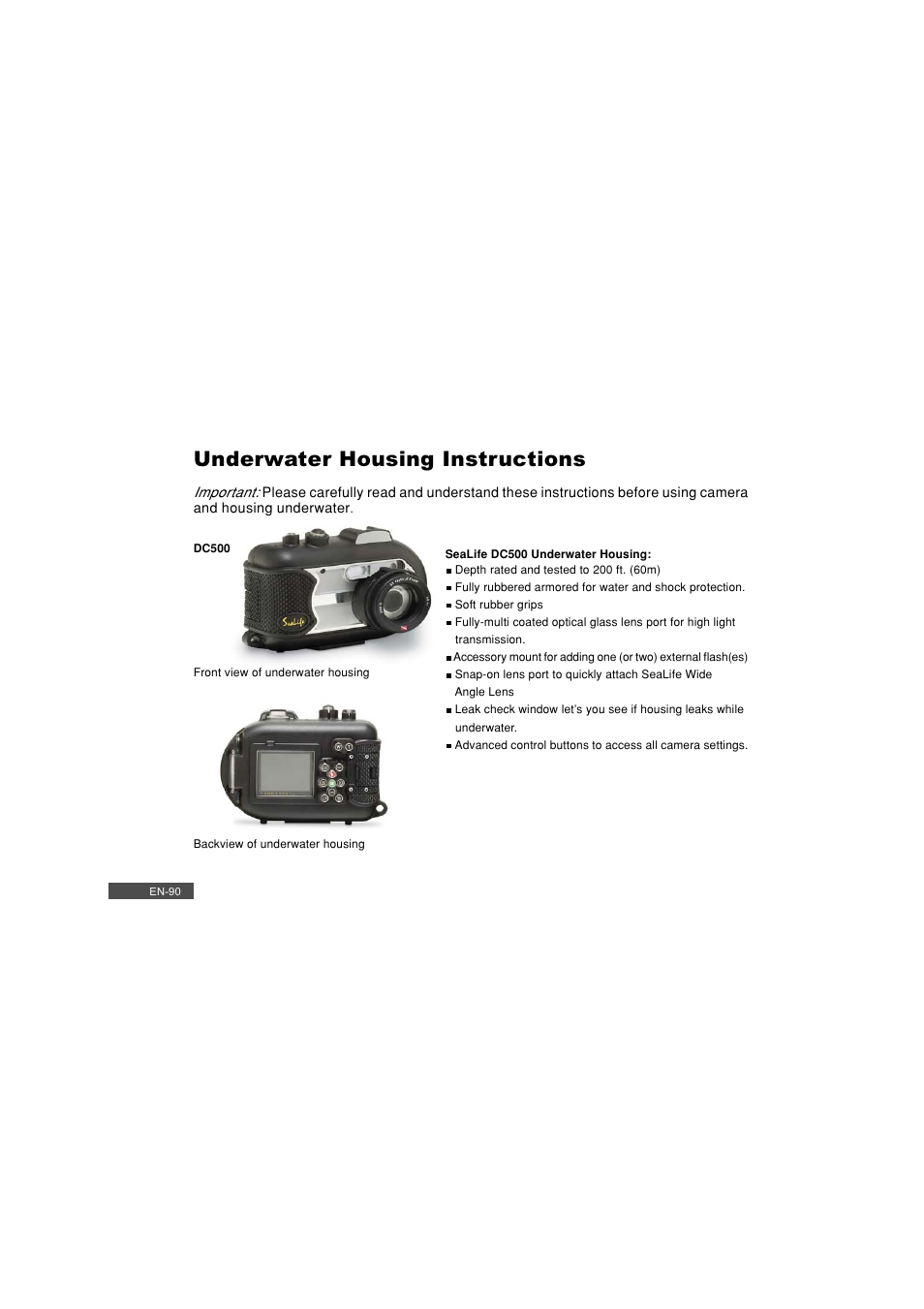 Underwater housing instructions | Pioneer DC500 User Manual | Page 90 / 110