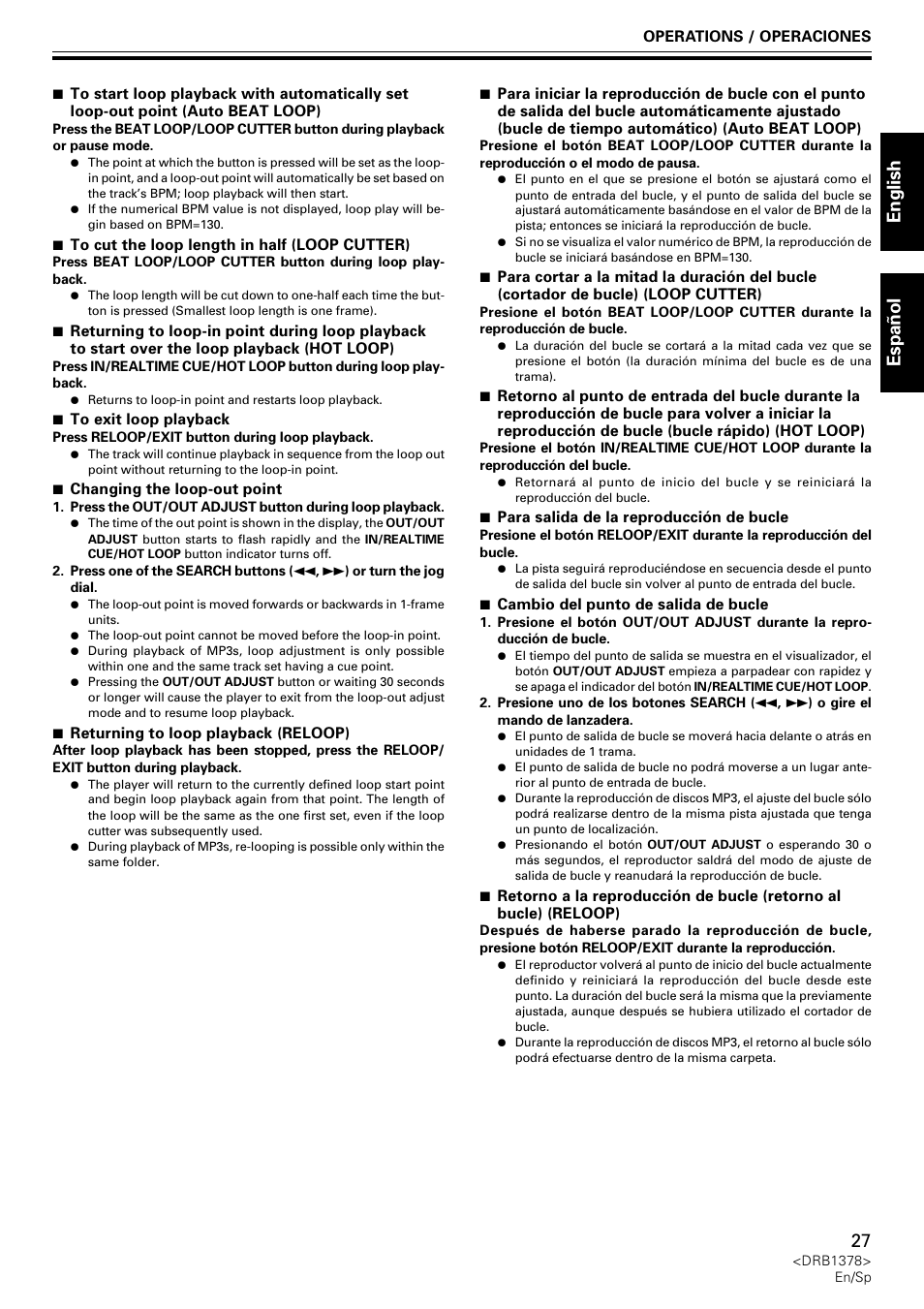 English espa ñ ol 27 | Pioneer CDJ-200 User Manual | Page 27 / 48