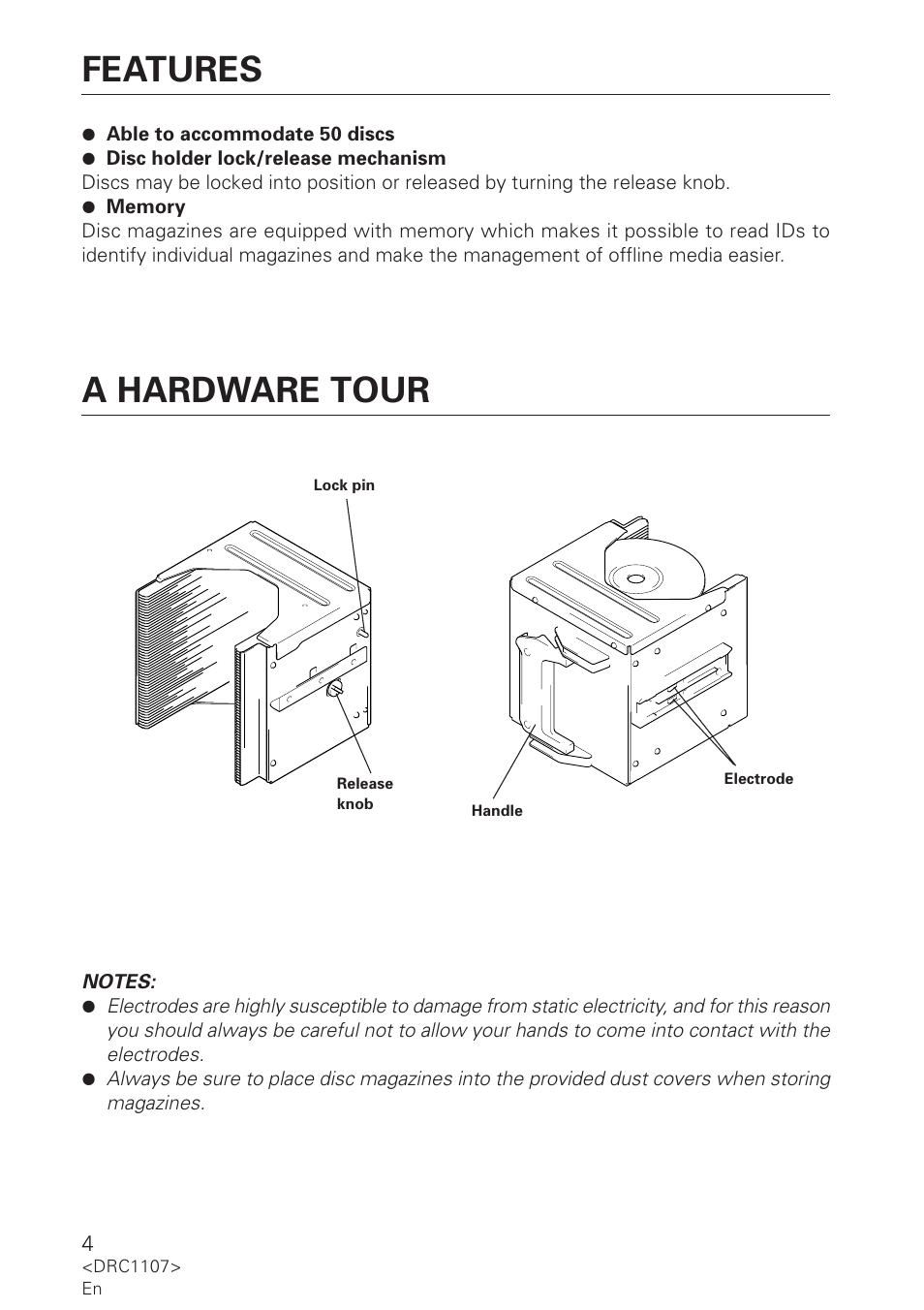 Features a hardware tour | Pioneer 50-Disc Magazine DRM-AF751 User Manual | Page 4 / 7