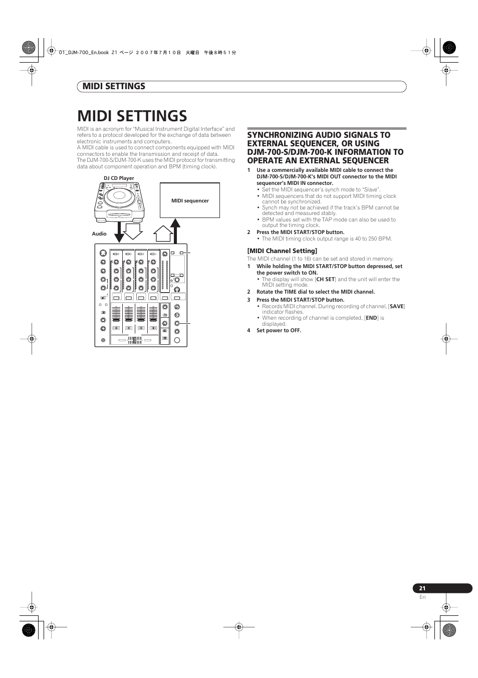 Midi settings | Pioneer DJM-700-S User Manual | Page 21 / 28