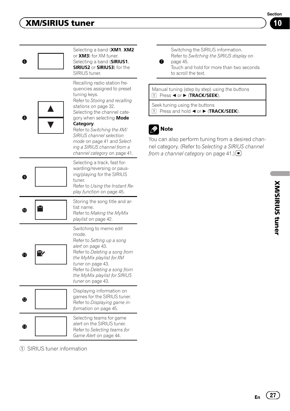 Instant replay, Game info, Team setting | Xm/sirius tuner | Pioneer AVH-P4200DVD User Manual | Page 27 / 96