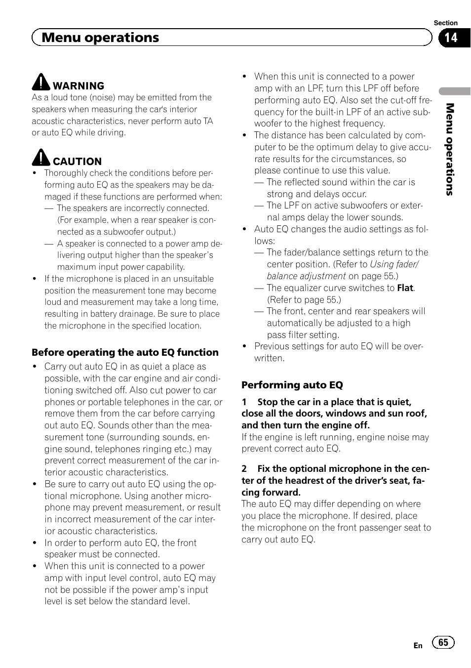 Menu operations | Pioneer AVH-P4200DVD User Manual | Page 65 / 96