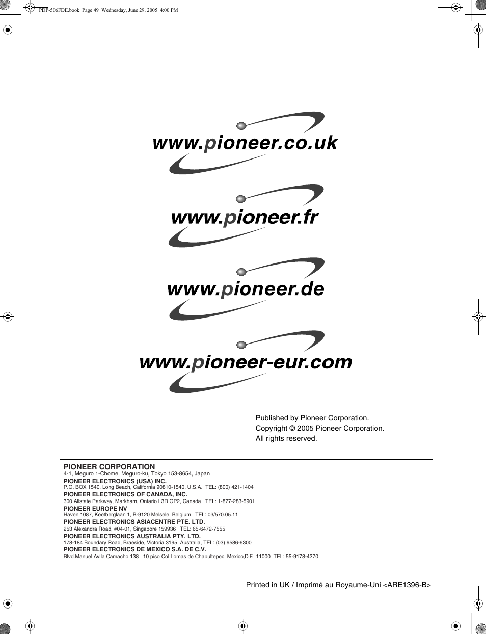 Pioneer PDP-436FDE User Manual | Page 141 / 141