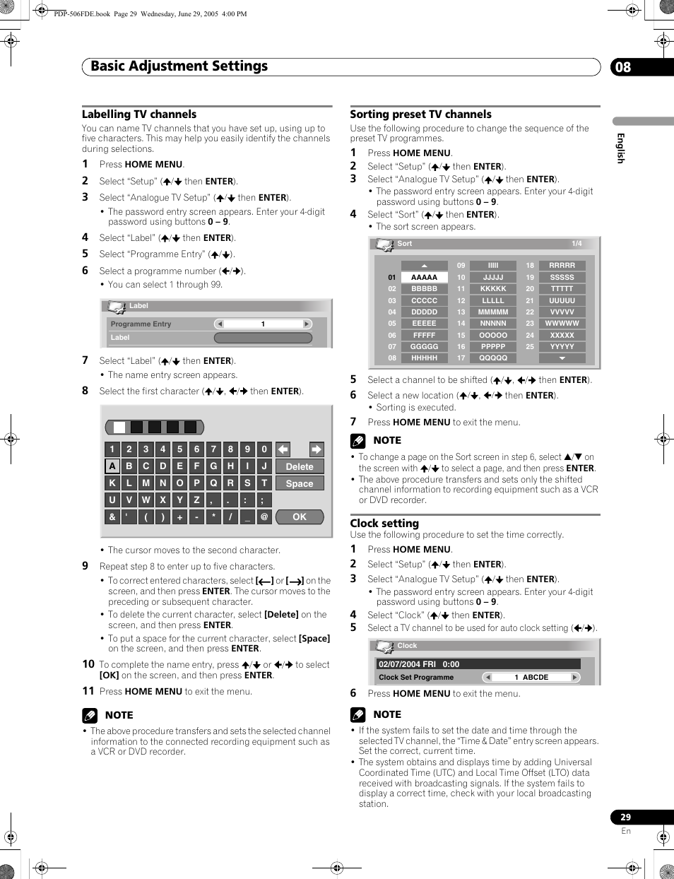 Basic adjustment settings 08 | Pioneer PDP-436FDE User Manual | Page 29 / 141