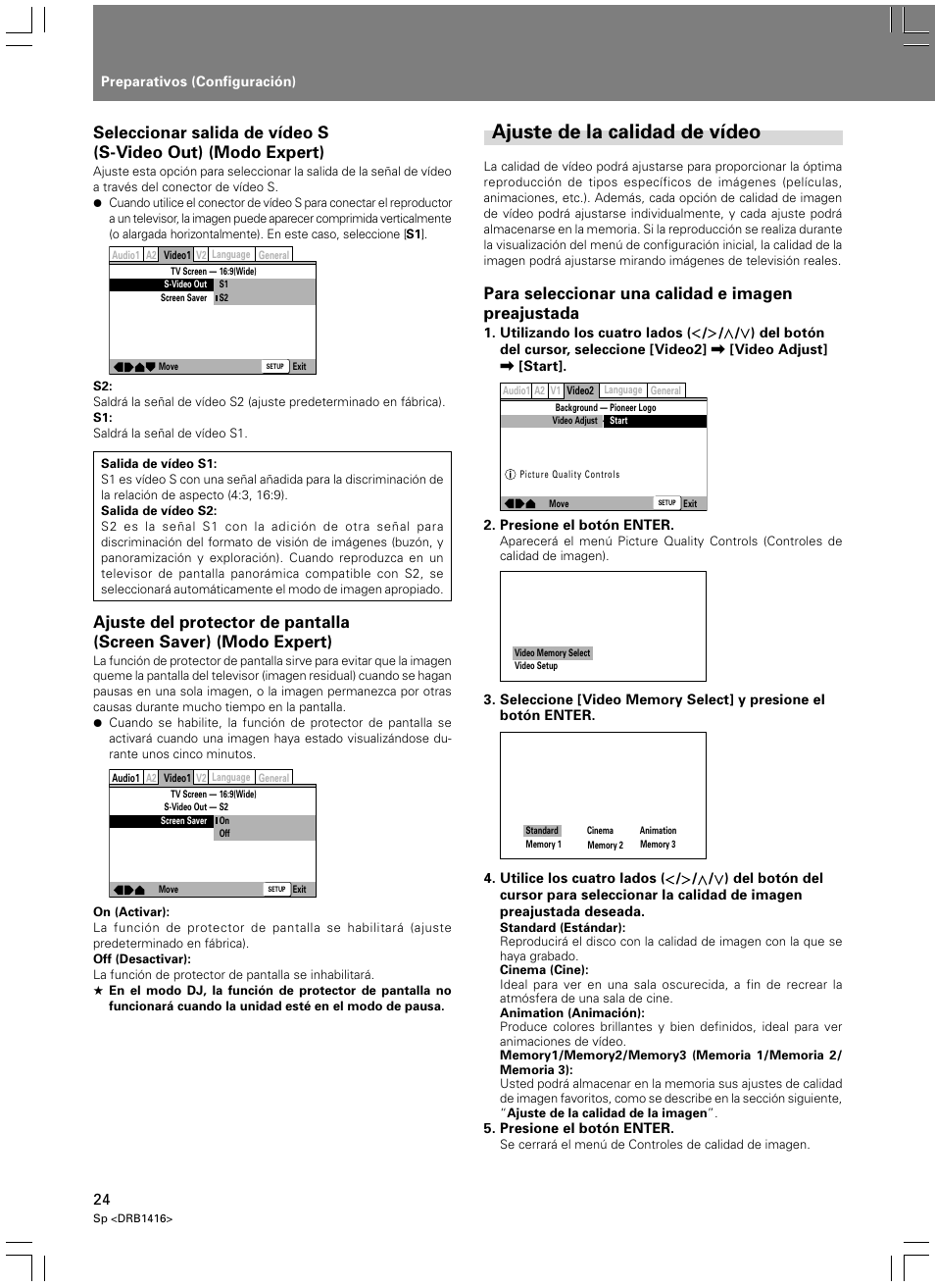 Ajuste de la calidad de vídeo, Para seleccionar una calidad e imagen preajustada | Pioneer DVJ-1000 User Manual | Page 78 / 107