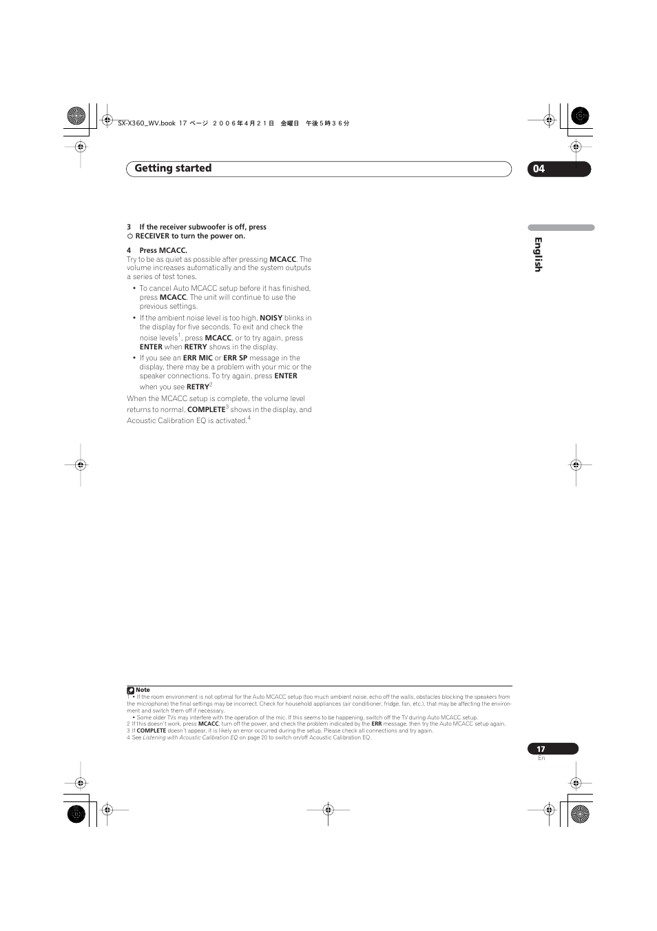 Getting started 04 | Pioneer S-X360 User Manual | Page 17 / 35