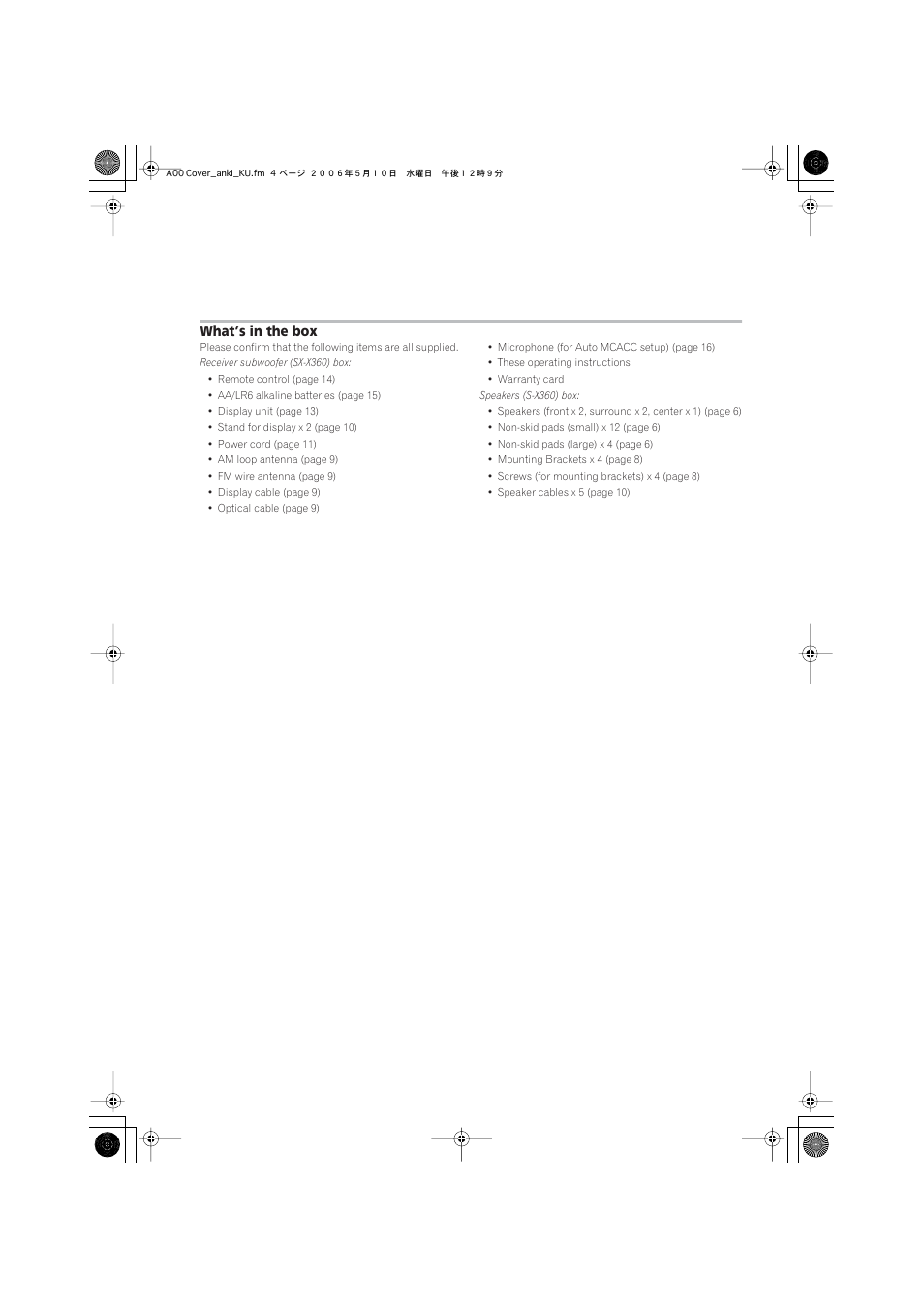 What’s in the box | Pioneer S-X360 User Manual | Page 4 / 35