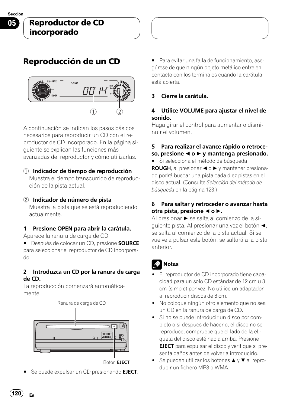Reproductor de cd incorporado, Reproducción de un cd 120, Reproducción de un cd | Pioneer DEH-P5500MP User Manual | Page 120 / 160