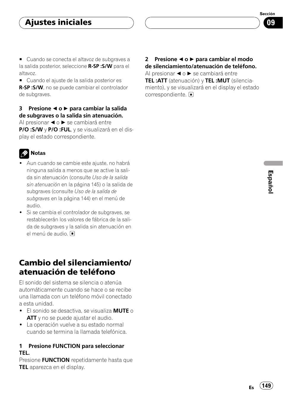 Cambio del silenciamiento/atenuación de, Teléfono 149, Cambio del silenciamiento/ atenuación de teléfono | Ajustes iniciales | Pioneer DEH-P5500MP User Manual | Page 149 / 160