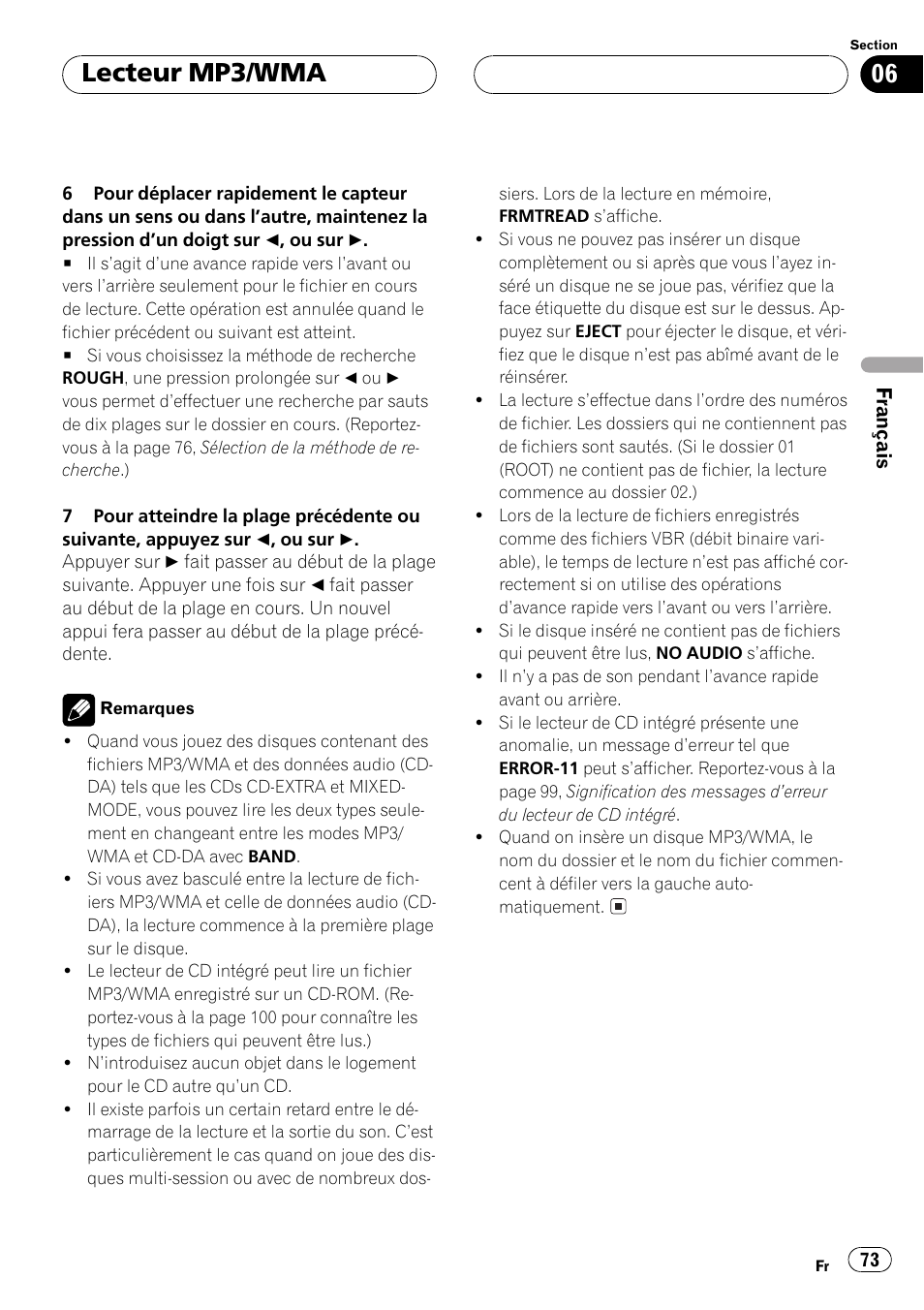 Lecteur mp3/wma | Pioneer DEH-P5500MP User Manual | Page 73 / 160