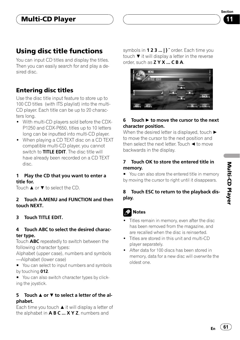 Using disc title functions 61, Using disctitle functions, Multi-cd player | Entering disctitles | Pioneer AVH-P7600D User Manual | Page 61 / 112