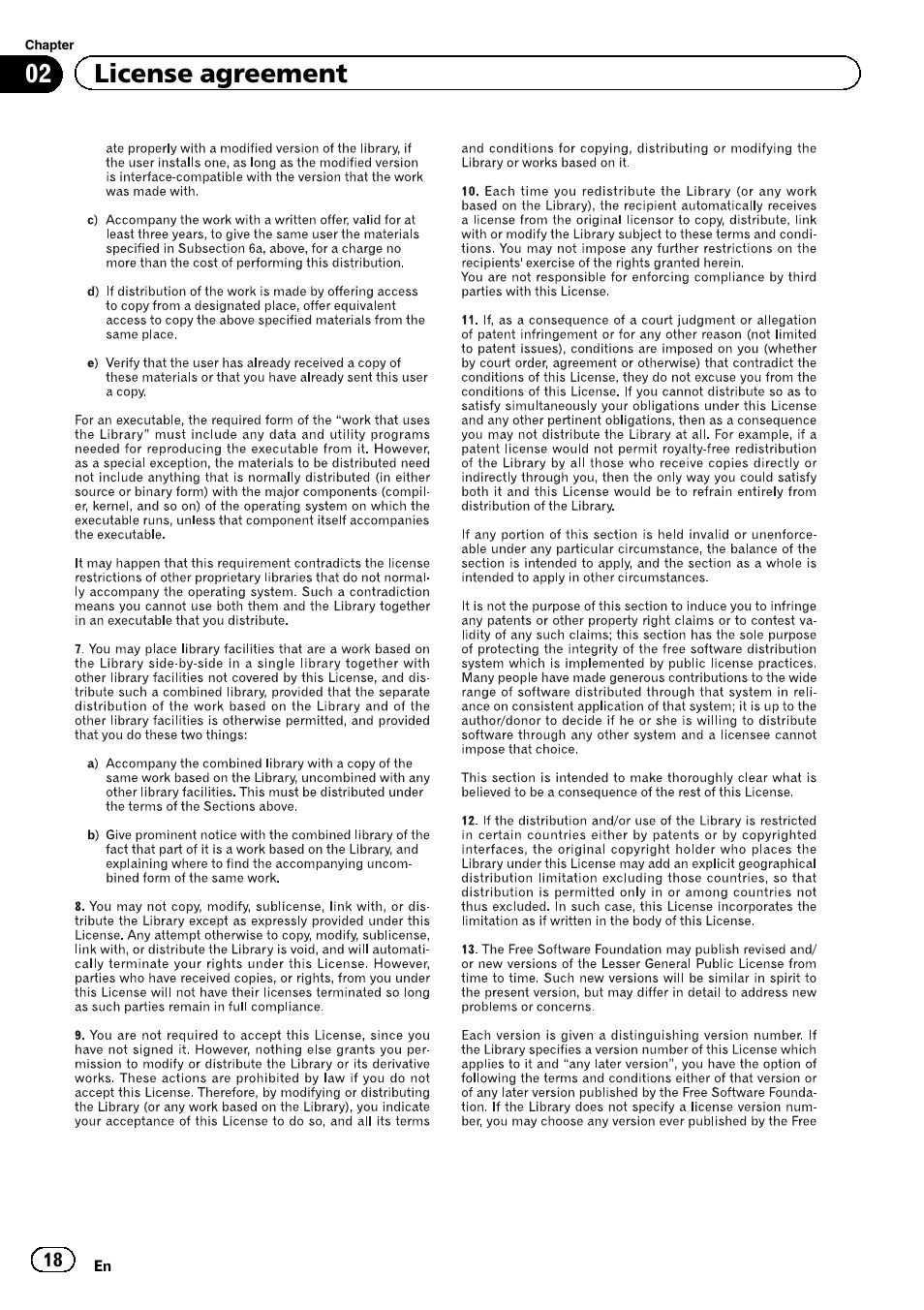 02 license agreement | Pioneer CNSD-110FM User Manual | Page 18 / 32