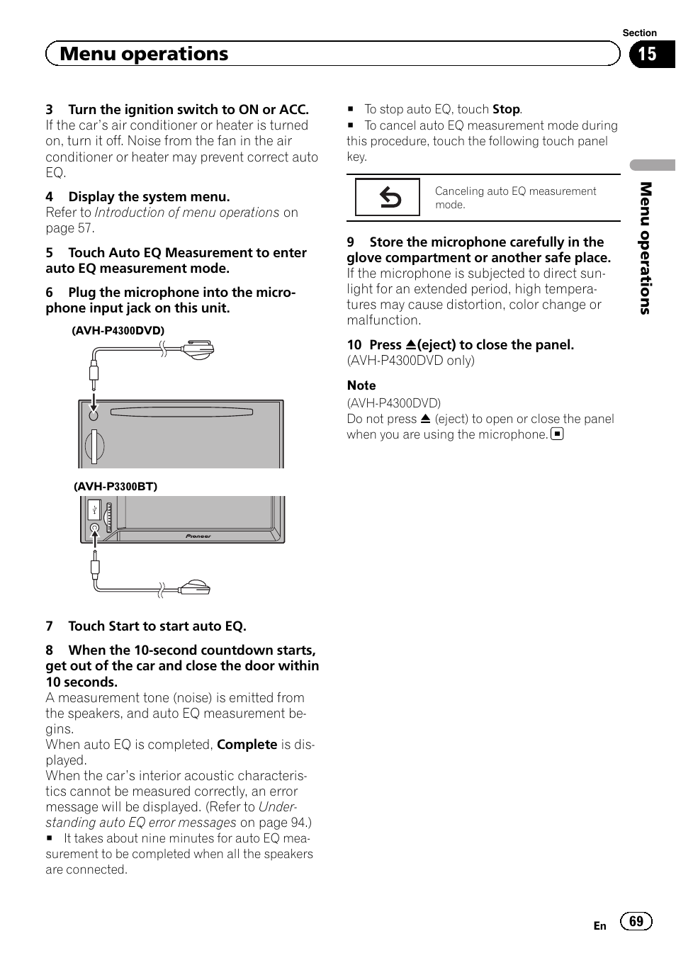Menu operations | Pioneer AVH P4300DVD User Manual | Page 69 / 108