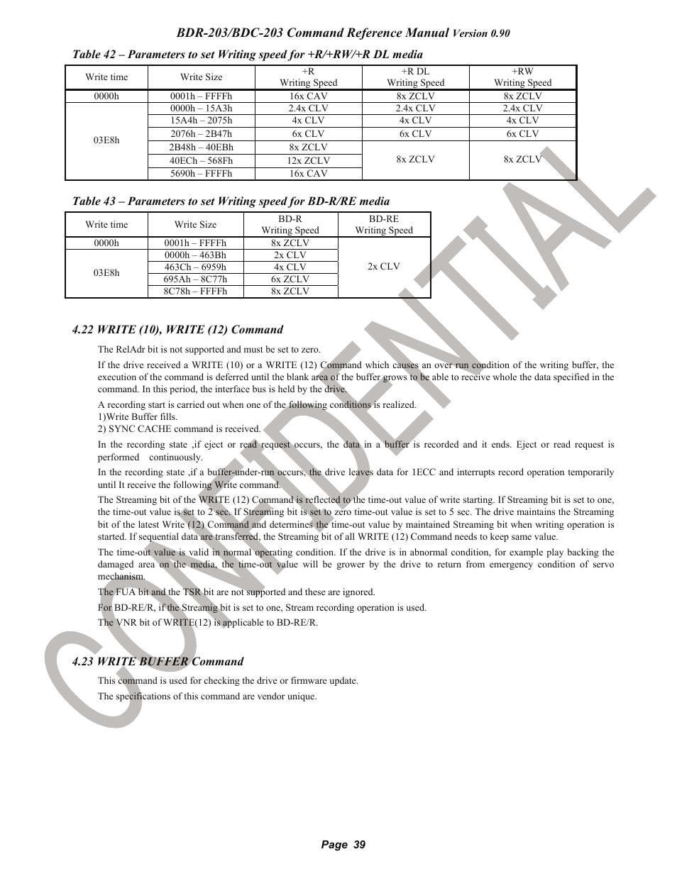 22 write (10), write (12) command, 23 write buffer command, Pioneer confidential | Pioneer BDR-203 User Manual | Page 40 / 40