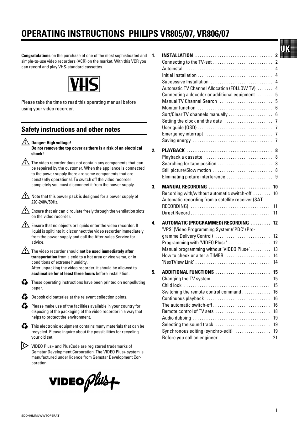 Pioneer VR805/07 User Manual | 24 pages