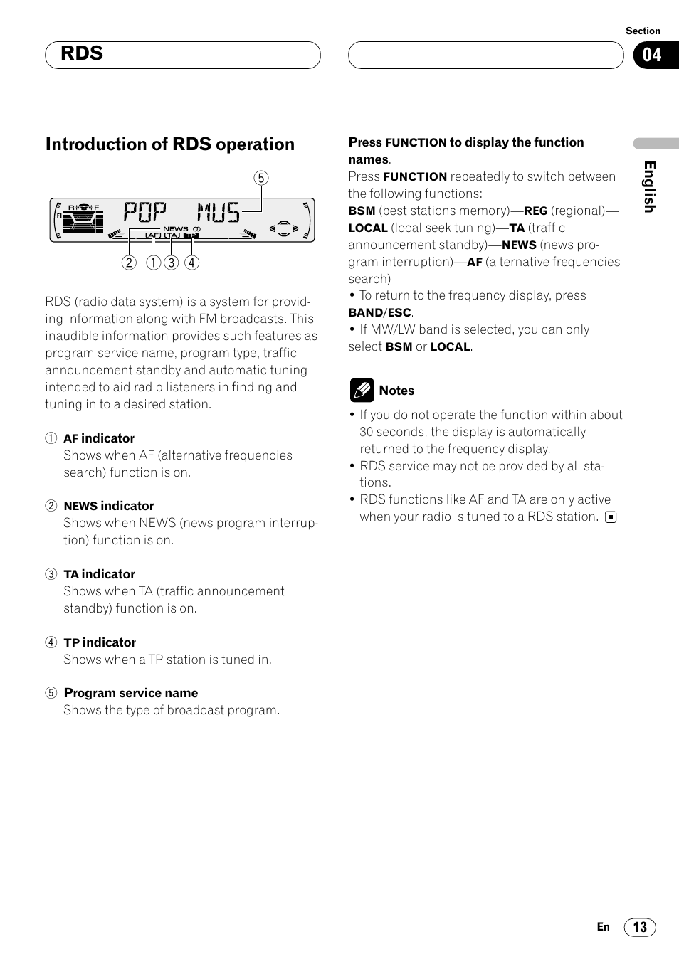 Rds introduction of rds operation 13, Introduction of rds operation | Pioneer KEH-P6020RB User Manual | Page 13 / 116