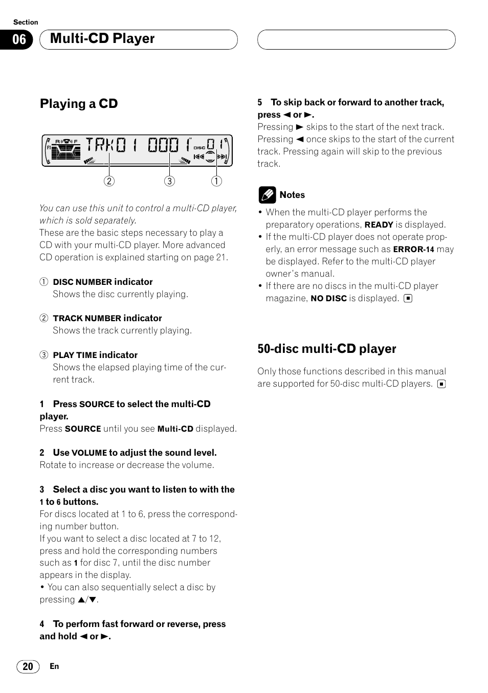 Multi-cd player, Playing a cd, Disc multi-cd player | Pioneer KEH-P6020RB User Manual | Page 20 / 116