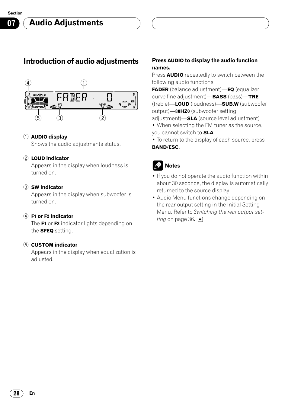 Audio adjustments, Introduction of audio adjustments | Pioneer KEH-P6020RB User Manual | Page 28 / 116