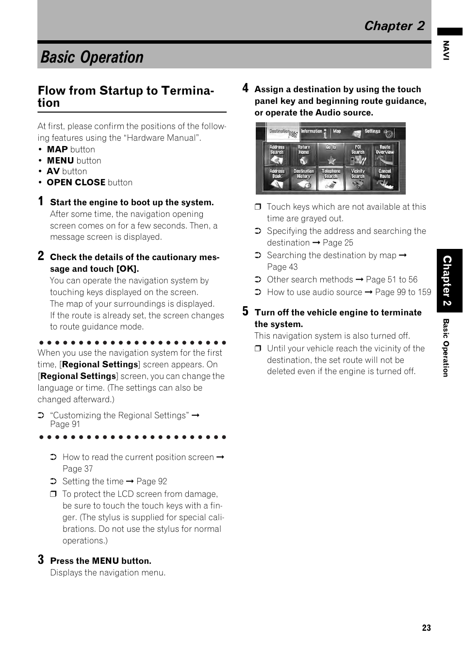 Chapter 2, Basic operation, Flow from startup to termination 23 | Flow from startup to termina- tion | Pioneer AVIC-Z1 User Manual | Page 25 / 207