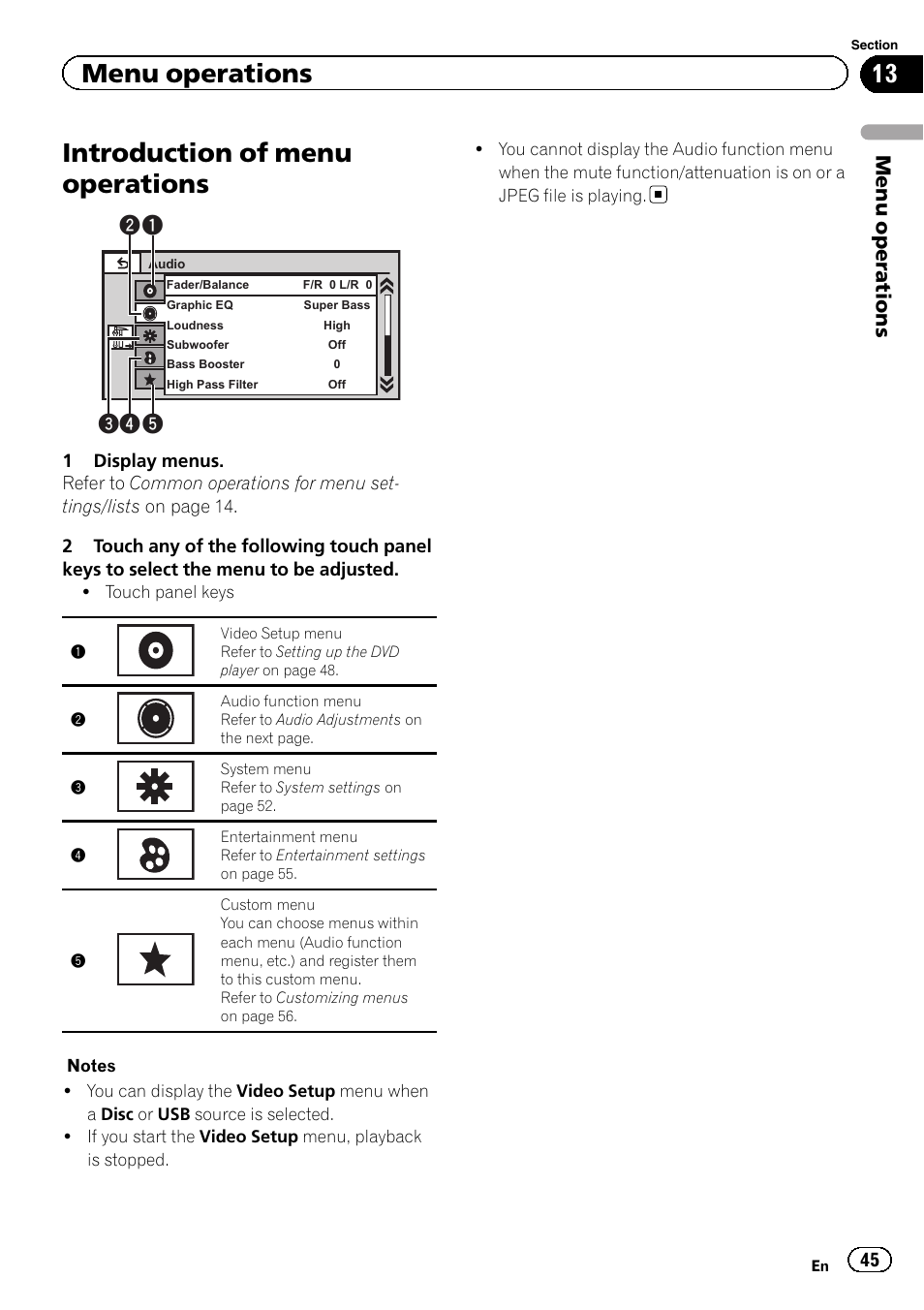 Menu operations introduction of menu operations, Introduction of menu operations, Menu operations | Pioneer AVH-P2300DVD User Manual | Page 45 / 88