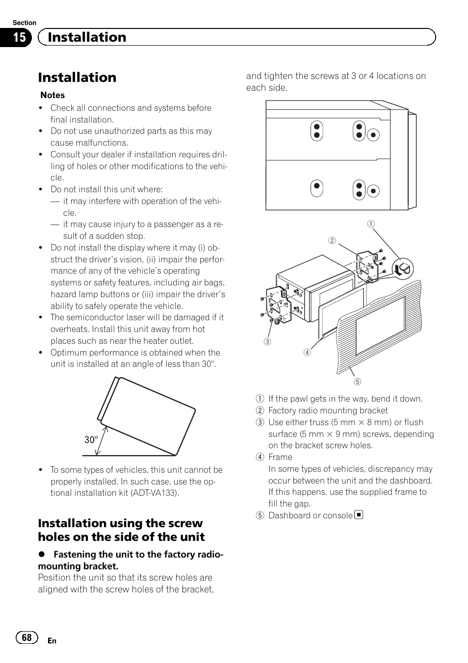 Installation, 15 installation | Pioneer AVH-P2300DVD User Manual | Page 68 / 88