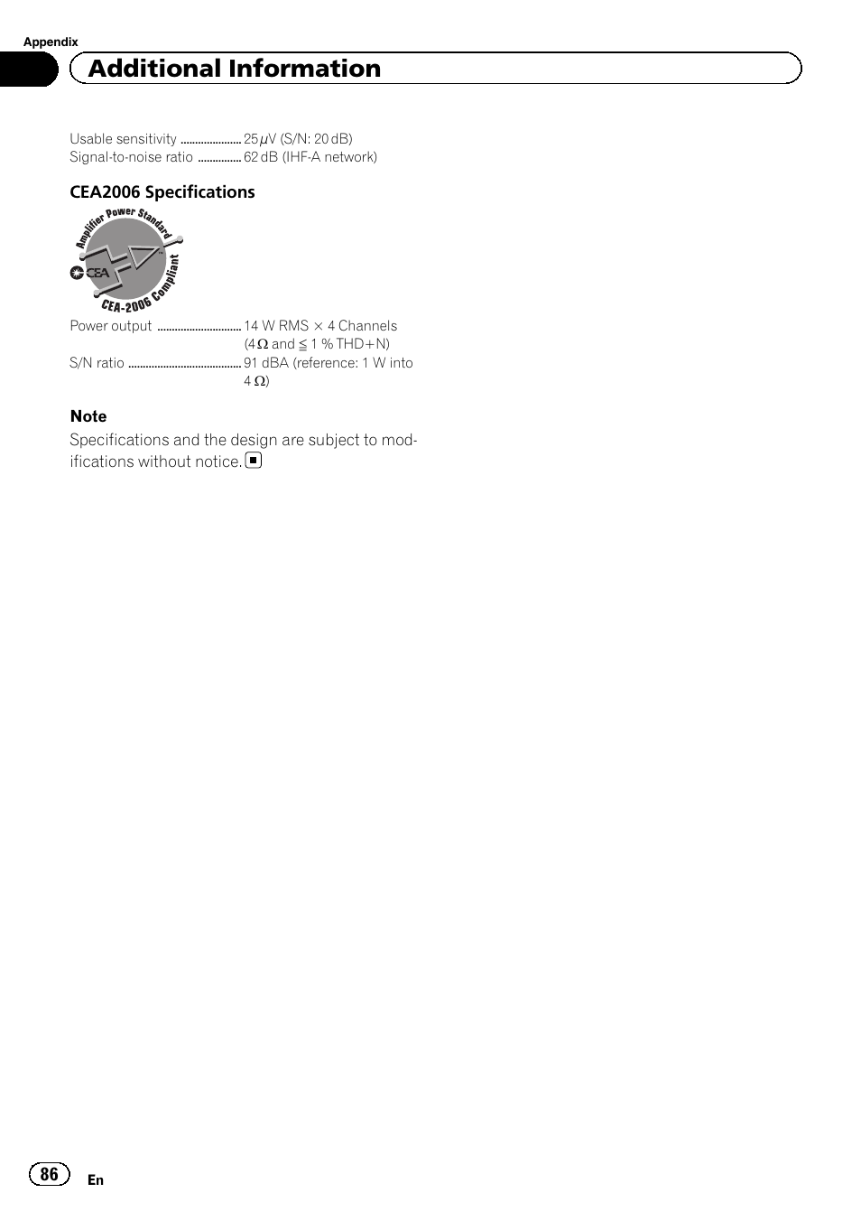 Additional information | Pioneer AVH-P2300DVD User Manual | Page 86 / 88