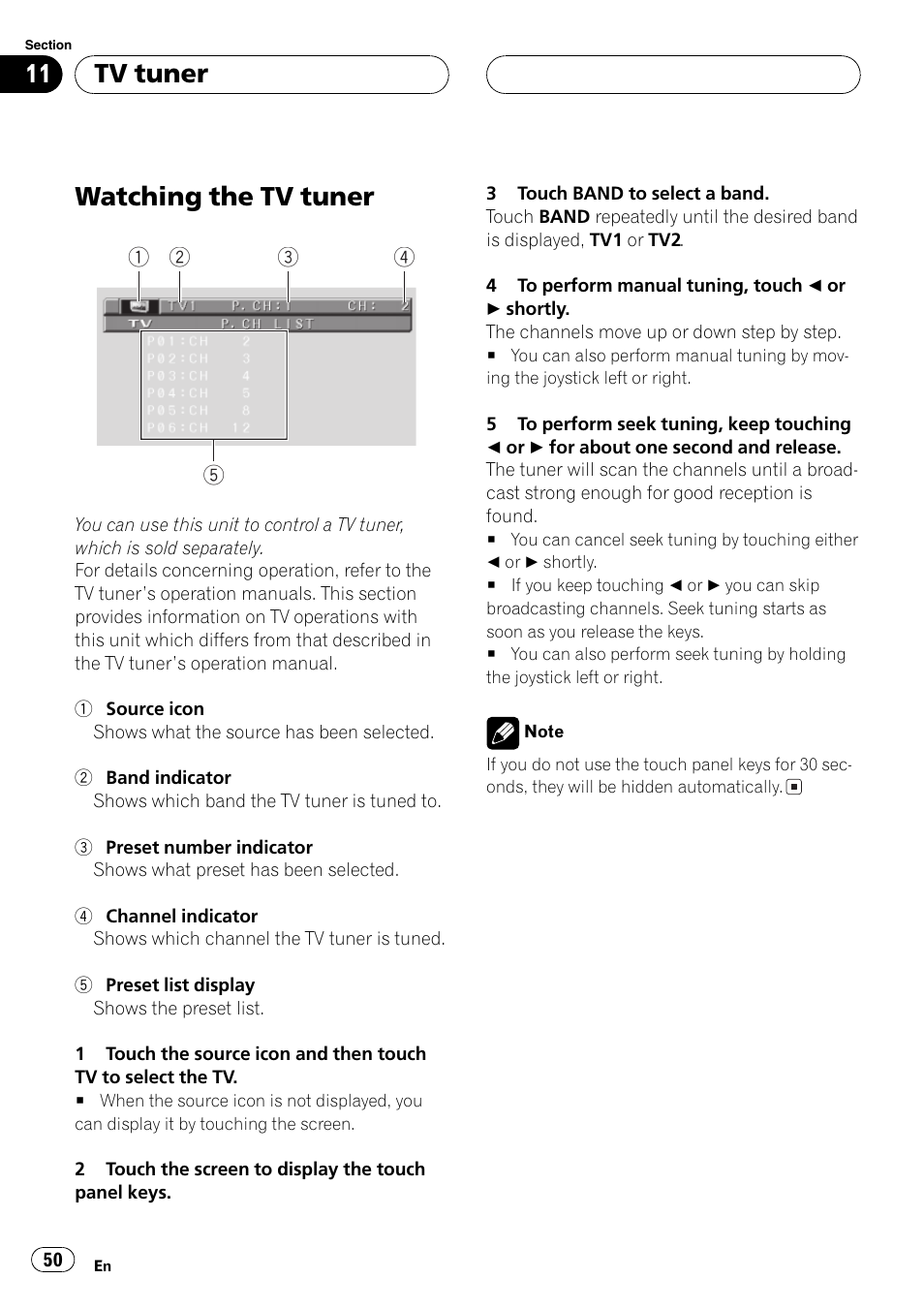 Tv tuner watching the tv tuner 50, Watching the tv tuner, Tv tuner | Pioneer Super Tuner III D AVH-P6550DVD User Manual | Page 50 / 96