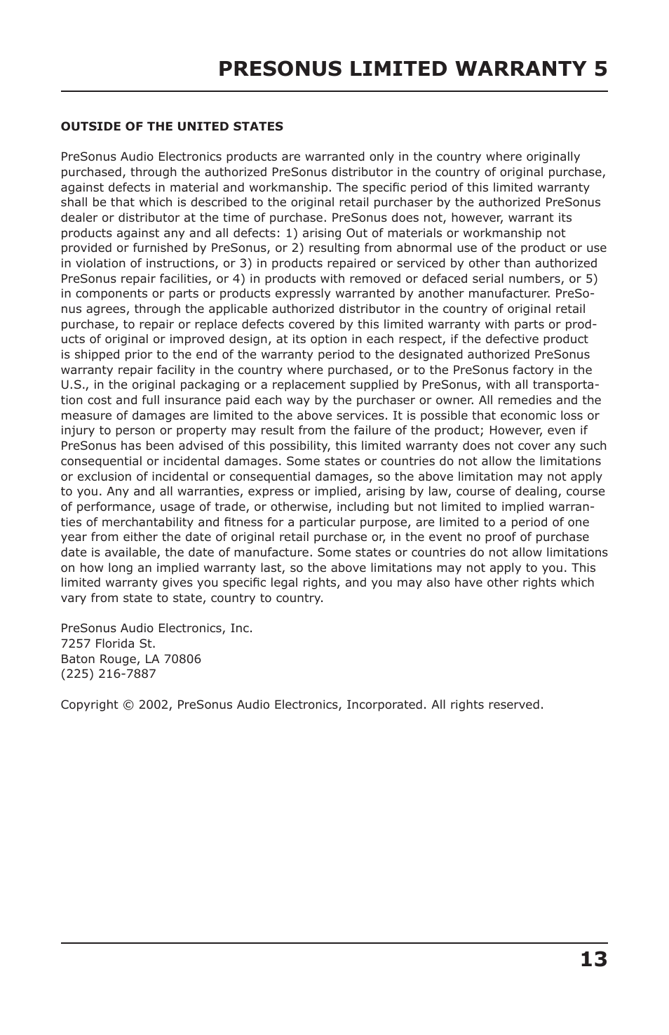 Presonus limited warranty 5 | Presonus Audio electronic DigiMAX LT User Manual | Page 15 / 15
