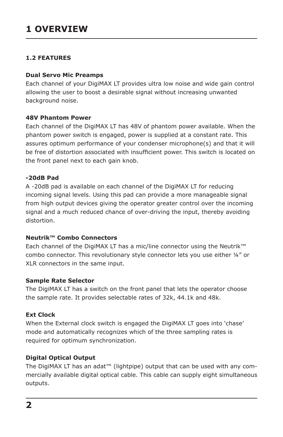 1 overview 2 | Presonus Audio electronic DigiMAX LT User Manual | Page 4 / 15