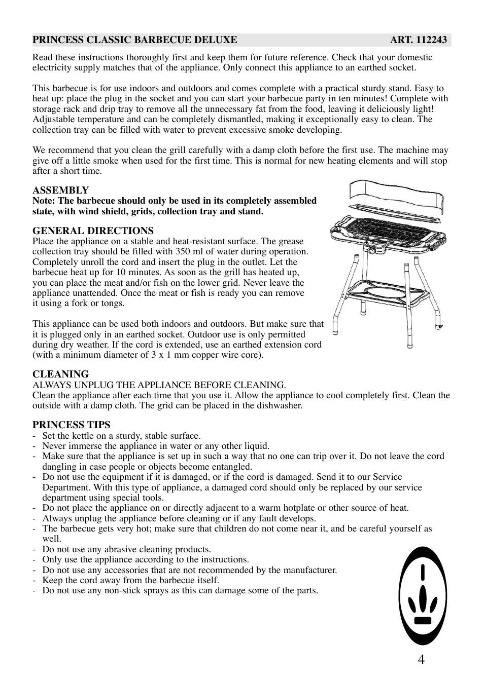 Princess Household Appliances BV Princess Classic Barbecue Deluxe 112243 User Manual | Page 4 / 16