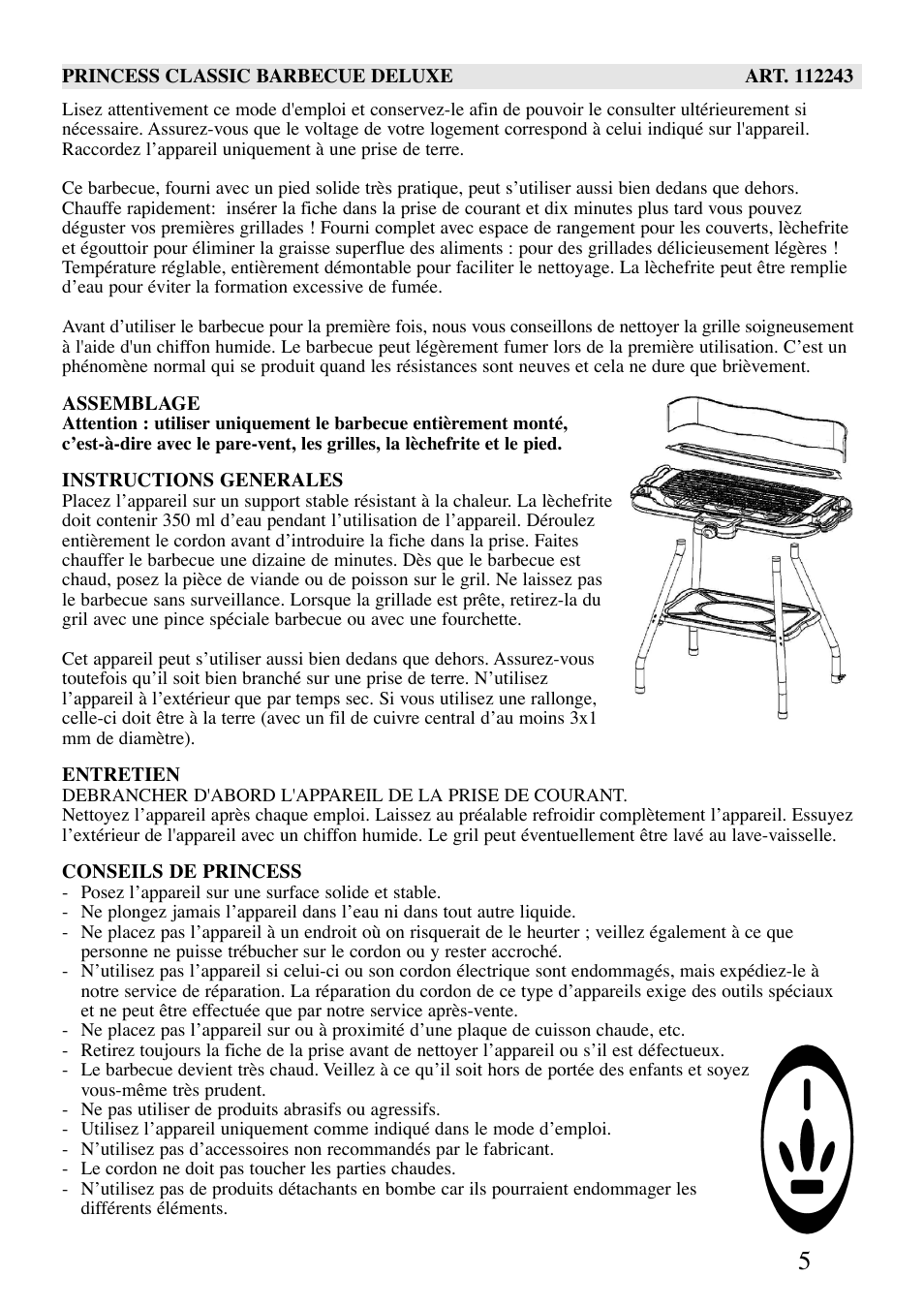 Princess Household Appliances BV Princess Classic Barbecue Deluxe 112243 User Manual | Page 5 / 16